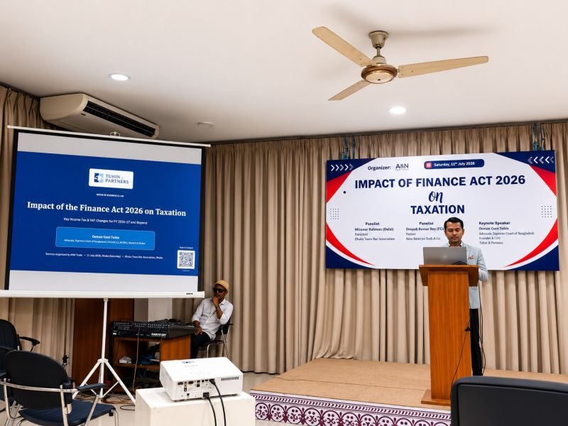 Osman Gani Tuhin delivering the keynote address on the Finance Act 2026