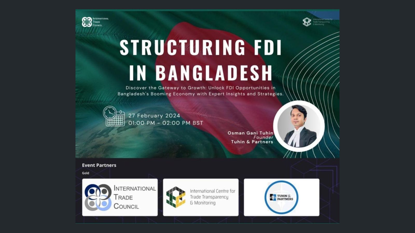 Webinar on "Structuring FDI in Bangladesh" — event poster
